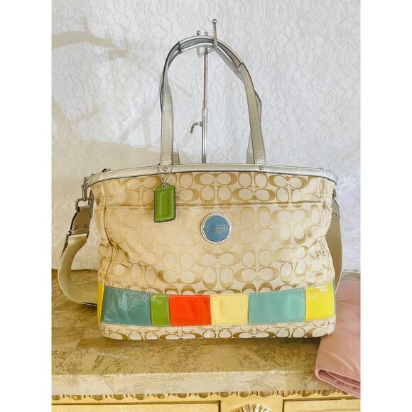 Vtg coach Large diaper bag canvas multicolored mosaic tote shoulder bag - Picture 1 of 10